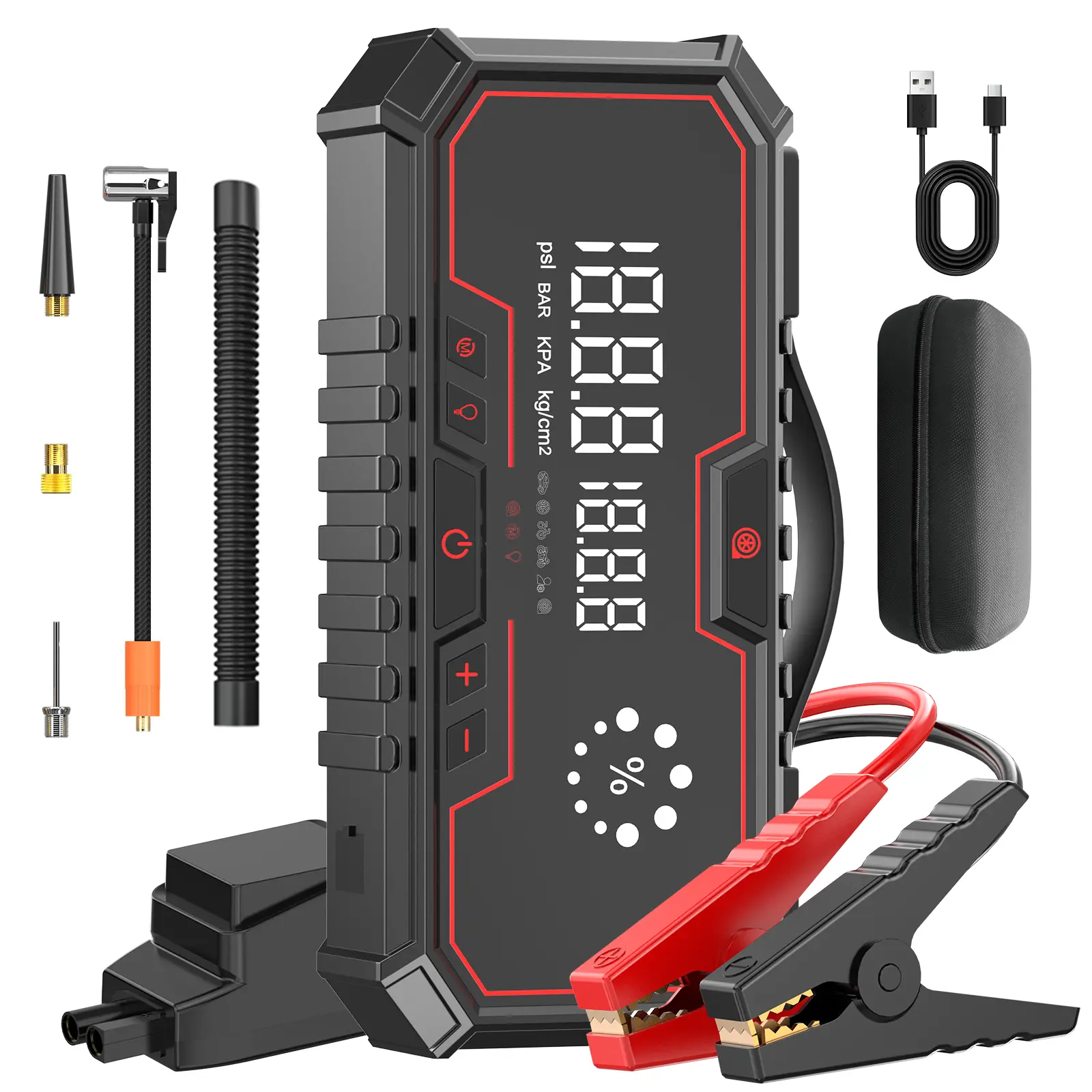 【Father's Day Gift】Kapeezi 12V Portable Emergency Car Battery Starter, 18000mAh Power Bank, 160PSI Tire Inflator, LED Light, Car Tool Kit, Automotive Essential Accessory Car Essentials,car accessories