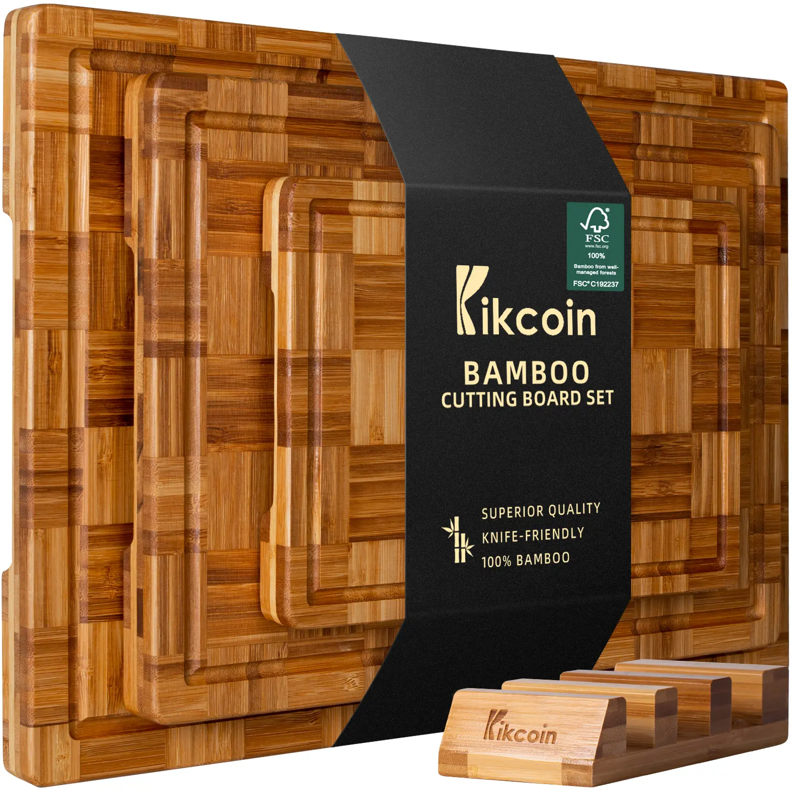 [End Grain]Kikcoin Charcuterie Board with holder,Checkerboard,3PCS Cutting Board with Holder,thickened&heightened,Extra Large Wooden Butcher Block,Charcuterie Cheese Serving Tray,food prep,Handles&Juice Groove,New Year, Holiday,gift idea,dinner
