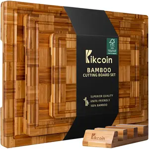 [End Grain]Kikcoin Checkerboard,3PCS Cutting Board with Holder,thickened&heightened,Extra Large Wooden Butcher Block,Charcuterie Cheese Serving Tray,food prep,Handles&Juice Groove,New Year, Holiday,gift idea,dinner