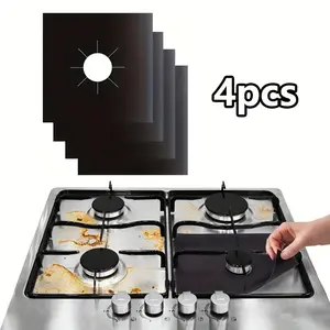 4 Pcs Teflon Stove Burner Covers, Gas Stove Burner Liners, Heat-Resistant Gas Stove Protectors, Non-Stick Oil & Stain Resistant, Easy to Trim & Wash, Durable Kitchen Mats