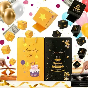 Birthday surprise gift box pop-up cash holder, colorful paper explosion, foldable bouncing money bag, mysterious birthday gift box, luxury gift box, alentine， Anniversary, Birthday Surprise Gift Box Explosion Gift Box DIY