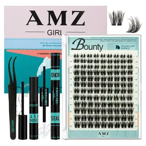 AMZGIRL Lash Clusters Kit WildFluff Enhanced D Curl Eyelash Extension Kit WildFlow Lashes Cluster Invisible Band Lash with White Lash Bond and Seal,  Lash Remover and Lash Applicators