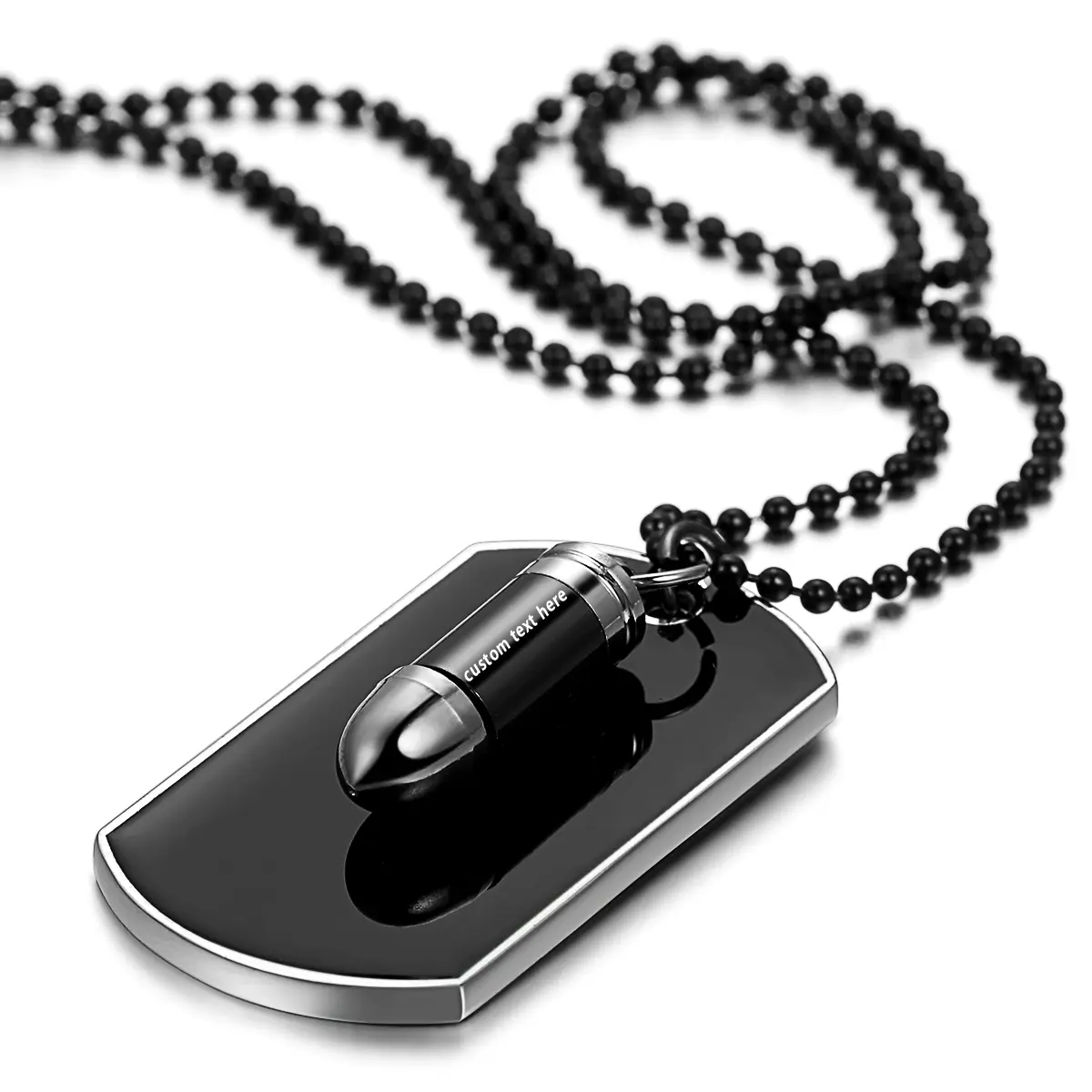 OIDEA Men's Urban Military Pendant Necklace, Black Alloy Bullet Dog Tag Statement Jewelry, Long 27.5 in x 2mm Chain, Width 2Mm, Gifts