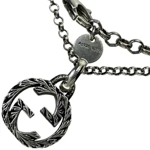 Pre-owned GUCCI Sterling Silver 925 (Ag925) Small Leather Goods Interlocking G Arabesque Silver Necklace