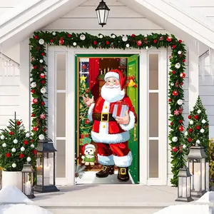 Christmas Door Cover Decoration Christmas Santa Claus Door Cover Xmas Door Hanging Banner Christmas Santa Background Banner for Home Front Door Holiday Christmas Decoration (Red)