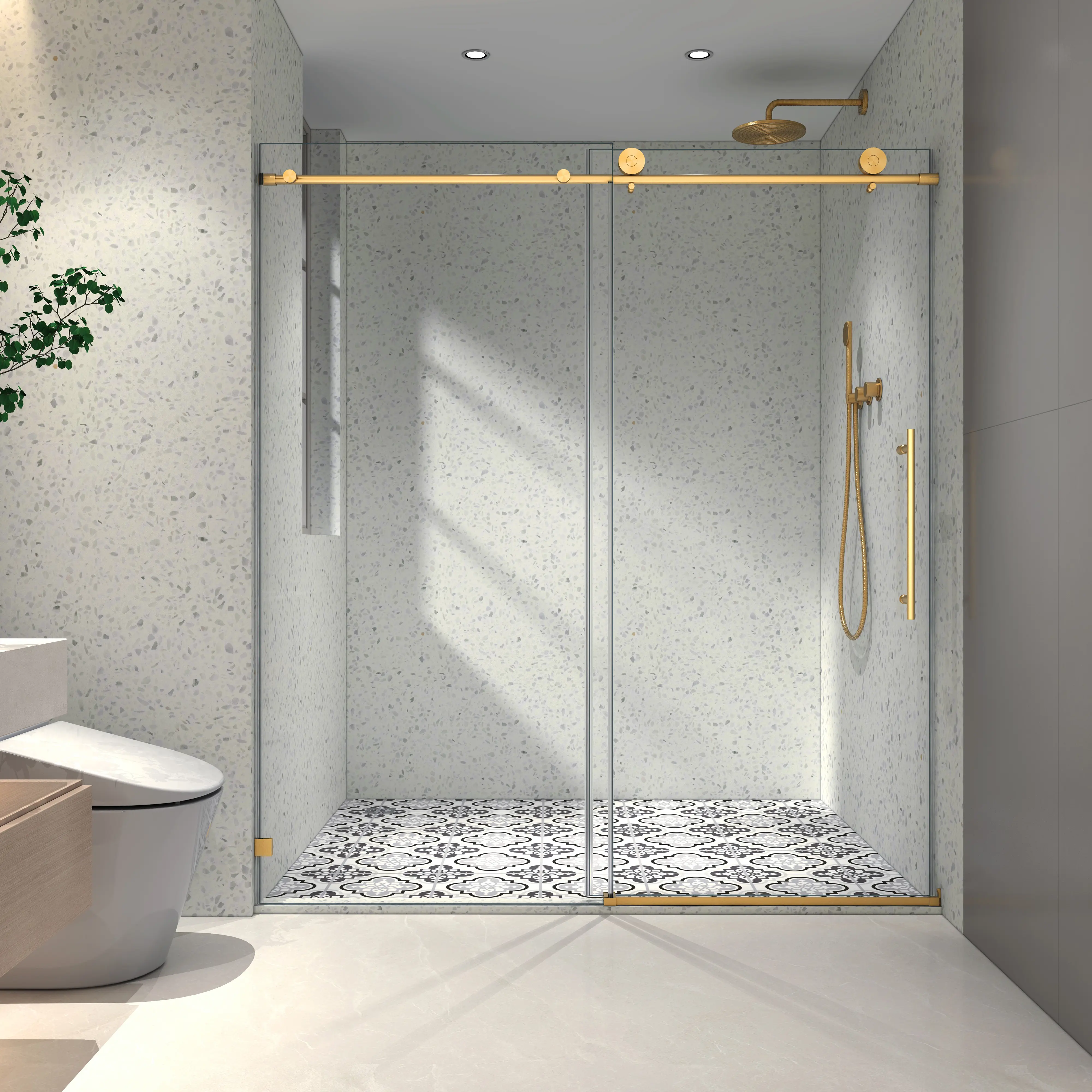 60" W x 76" H Matte Black Frameless Sliding Shower Door – One Fixed & One Sliding Panel, 70mm 304 Stainless Steel Rollers with Adjustable Soft-Close, Nano Easy-Clean Coating, Built-in Explosion-Proof Safety Film, Rust-Resistant