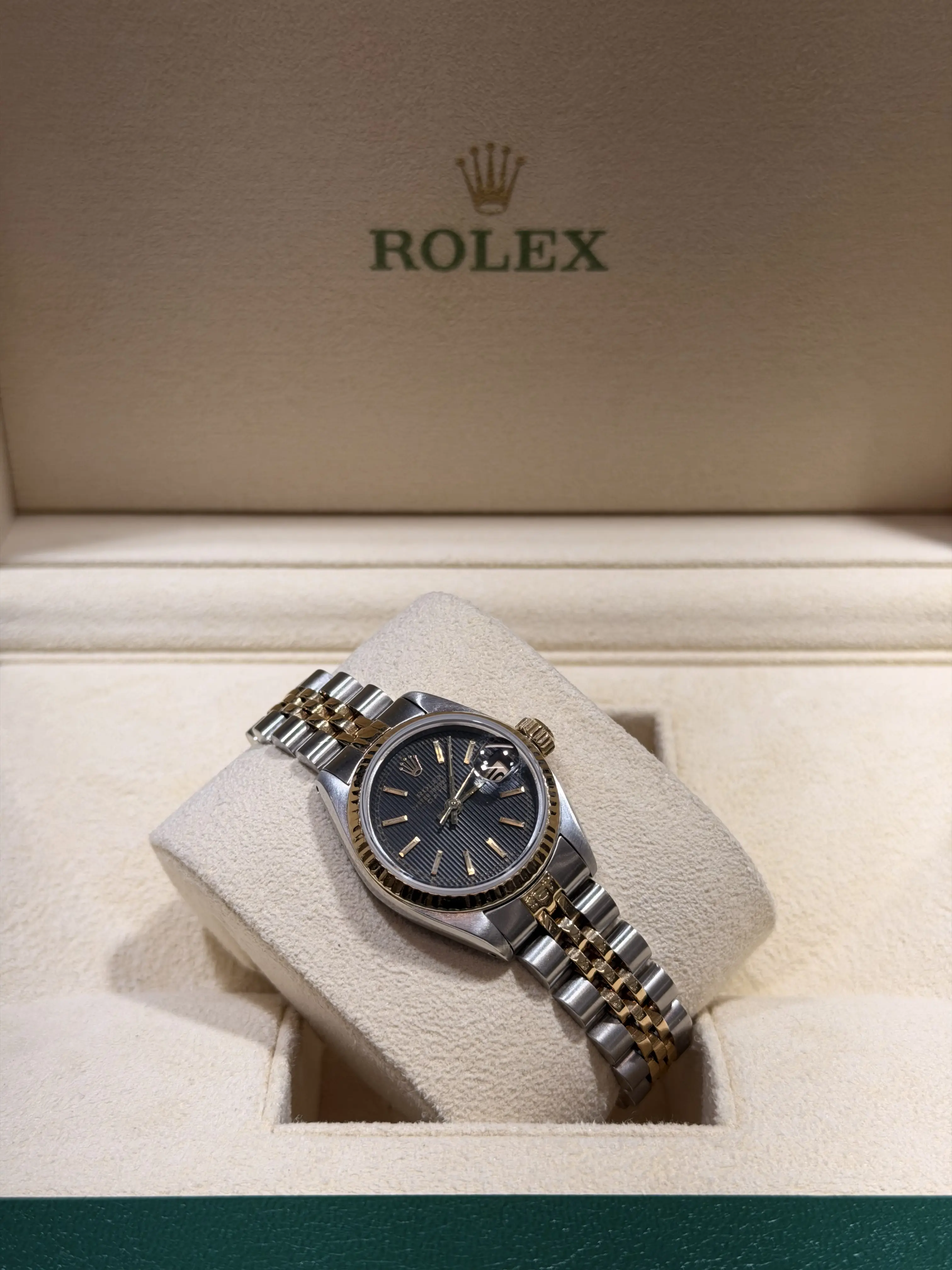 Rolex Datejust 26 mm Black Tapestry Dial Jubilee Bracelet Two Tone Watch