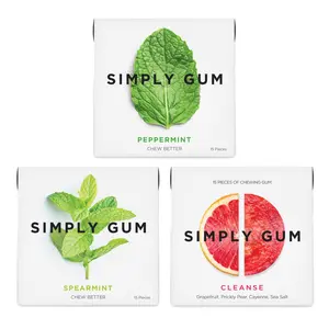 Simply Gum - 3 Packs - Natural Chewing Gum - Peppermint, Spearmint, &  Grapefruit/Pear (Cleanse) - Plastic Free,  Aspartame Free, VEGAN, nonGMO, Kosher, Gluten Free