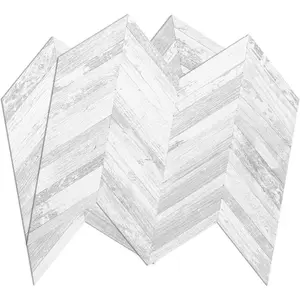 10-Sheet Herringbone Peel and Stick Backsplash, Vintage White Wood Look PVC Stick on Backsplash for and