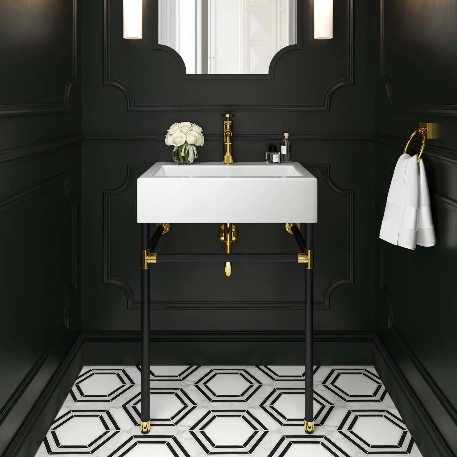 Modway Redeem 24" Minimalist Wall-Mount Black Stainless Steel Bathroom Vanity with Single Faucet - Space Saver for Small Bathrooms, Home Fixture, Modern