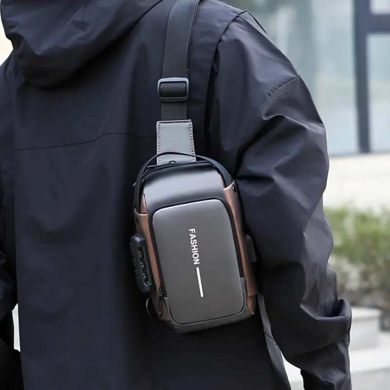 Men's Anti-Theft Chest Bag with Password Lock - Durable Water-Resistant Fabric, All-Weather Use - Anti-Pickpocket, Body Strap, Chest Rig, External Pouch, Key Pocket Men's Fanny Packs & Belt Bags for Daily Outings, Motorcycle Riding, Anti-Pickpocket Men's