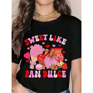 Mexican Sweet Bread Graphic Tee - Concha & Hearts Print on Soft Lightweight T-Shirt, Unisex Crew Neck - Perfect for Valentine's Day Gifts, Latino Culture & Cute Everyday Style