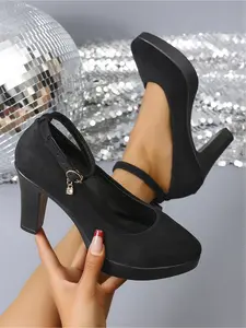 Plus-size women's new four-season pointed-toe chunky heel back-strap high-heeled shoes, Elegant Party Shoes, fashionable, simple, elegant, comfortable, suitable for daily commuting and parties, versatile Footwear Style