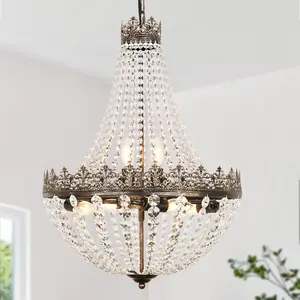 MATULSA  18.5" Crystal Chandelier Antique French 6-Light Bedroom Chandelier, K9 Crystal Bathroom Chandeliers for Living Room Foyer Kitchen 6 E12 Base