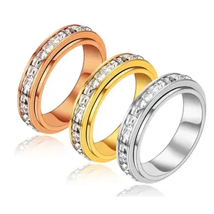 Rotating Zircon Ring for Couples Stress Relief Jewelry Gift for Him and Her