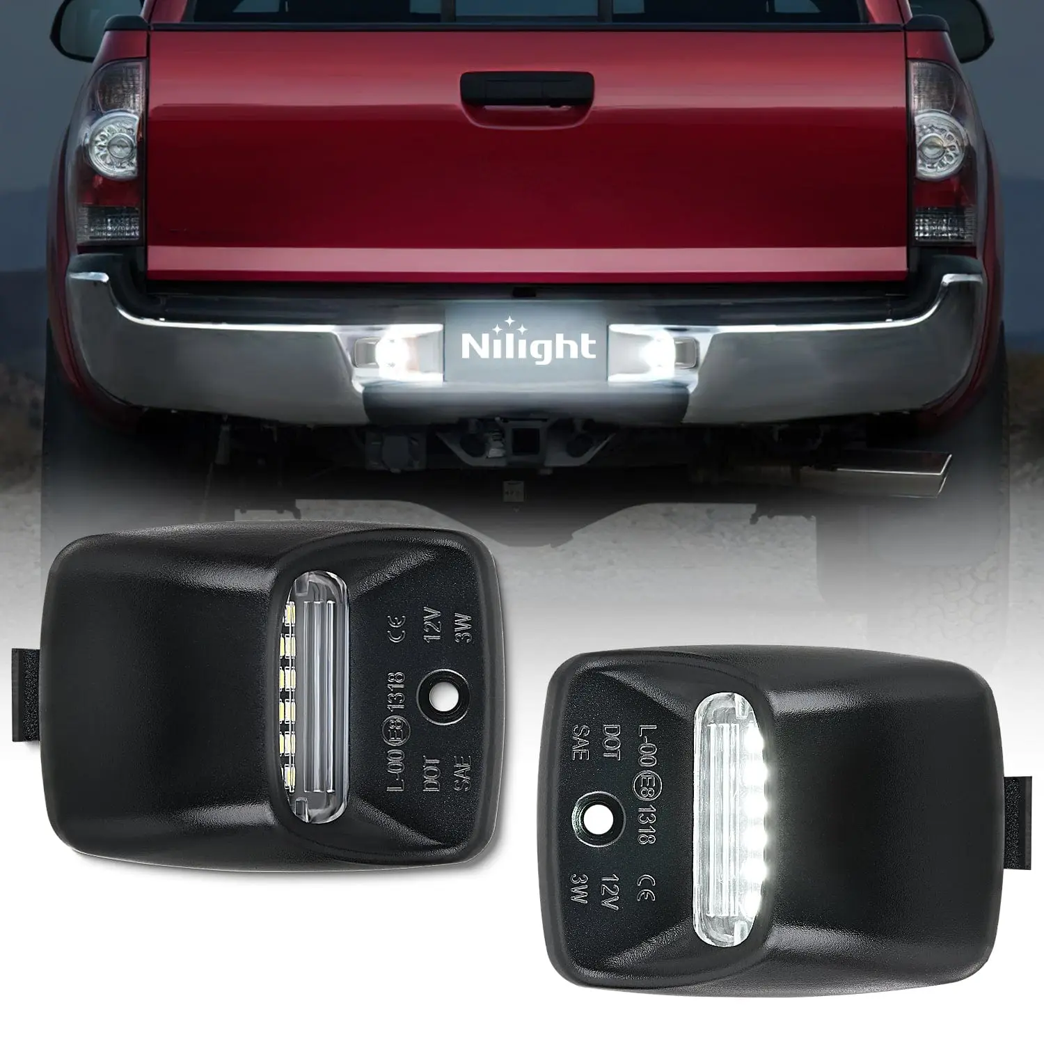 Nilight License Plate Lights Compatible with 2005 2006 2007 2008 2009 2010 2011 2012 2013 2014 2015 Toyota Tacoma 2000-2013 Tundra Black Housing 6000K White 2PCS Pack, Led Lights Car