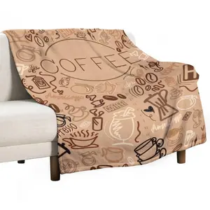 Flannel Fleece Blanket, Coffee Lover Doodle Aesthetic Design Soft Throw, Cozy Warm Coffee Addict Gift for Couch Bed