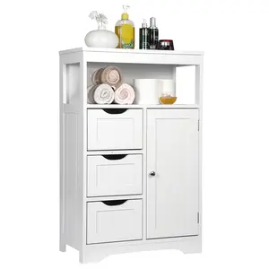 Freestanding MDF Wood 3-Drawer Cabinet, Multifunctional Storage Cabinet - Sturdy Base, 2-Size Interior Organizer with Adjustable Shelves, Minimal Indoor Furniture for Home Bathroom Use, Freestanding Cabinet