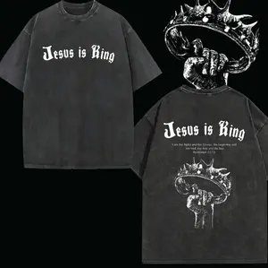 Jesus Is King Washed T-Shirt, Vintage Jesus Washed T-shirt, Faded Graphic Tee, Retro Style Shirt, Top, Oversized Washed Cotton Tee for Men and Women