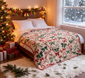 Kringle Express  Holiday Printed Throw with Border Flannel blanket- Soft, Suitable for All Seasons, Suitable for Bed, Sofa, Camping - Machine Washable, Gift for Friends and Family on Birthdays, Thanksgiving, Christmas,Halloween