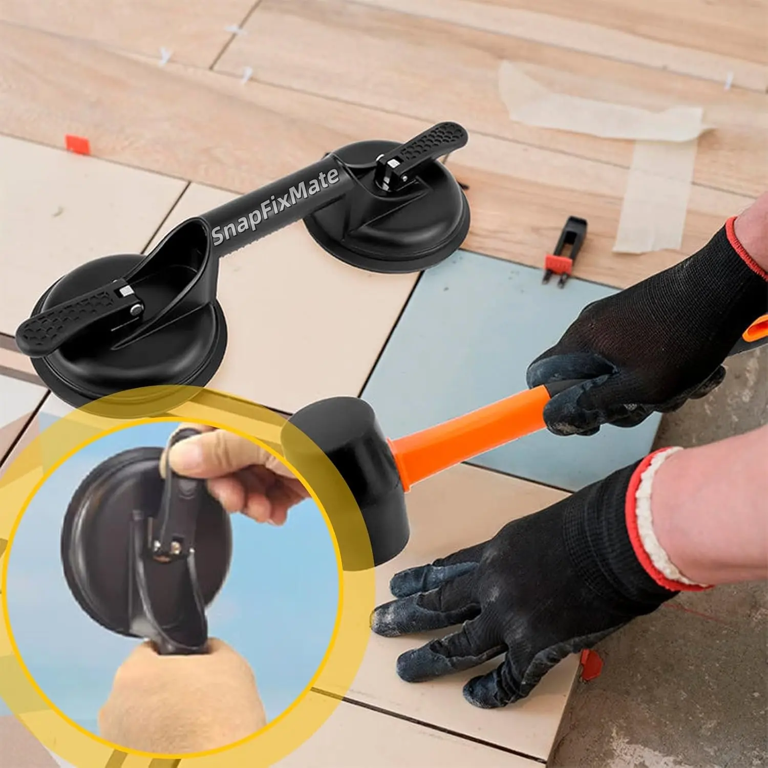 GJANSH Laminate Floor Gap Repair Tool Kit -Aluminum Floor Gap Fixer with Rubber Mallet for Laminate, Vinyl Plank,SPC&Floating Floor Installation|Gap Closer for Smooth Surface Flooring (Black),TikTokShopBlackFriday