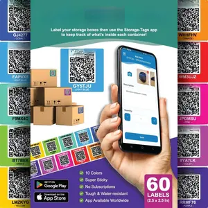 QR Code Storage Tags (Multicolored) -  Stickers -  Labels for Totes - Scan Storage Bins & Containers - Moving House - Track Inventory - Android and iOS App - Pack of 60