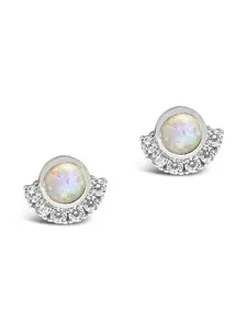 Sterling Silver Half Halo Opal Studs