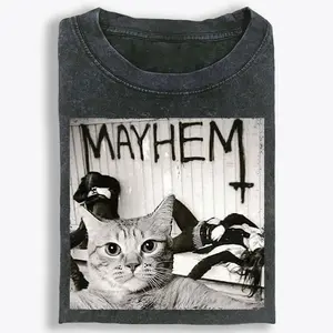 Retro washed fun chaotic cat T-shirt, funny meme cat, fashionable shirt, cat lover, unisex, men's clothing, women's clothing, summer, gift for boyfriend, gift for girlfriend graphic T-shirt vintage