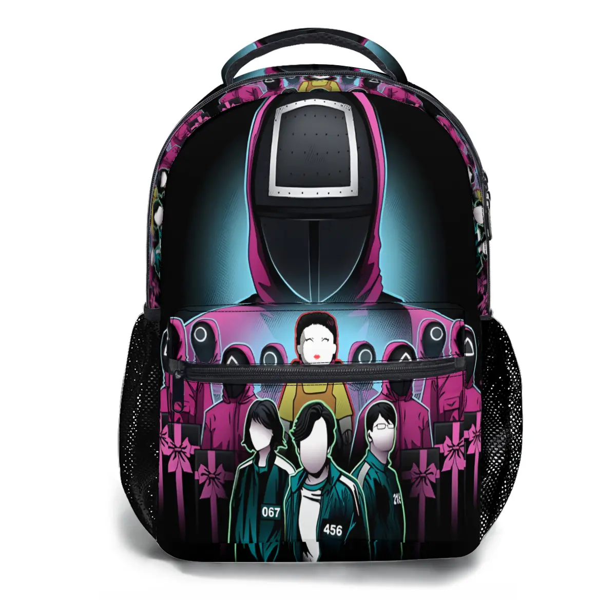 Trending Squid Game Full-Print 17" Waterproof Backpack - Durable Machine-Washable Design, Multi-Compartment Storage + Padded Straps for Commute, Travel & Outdoor Essentials