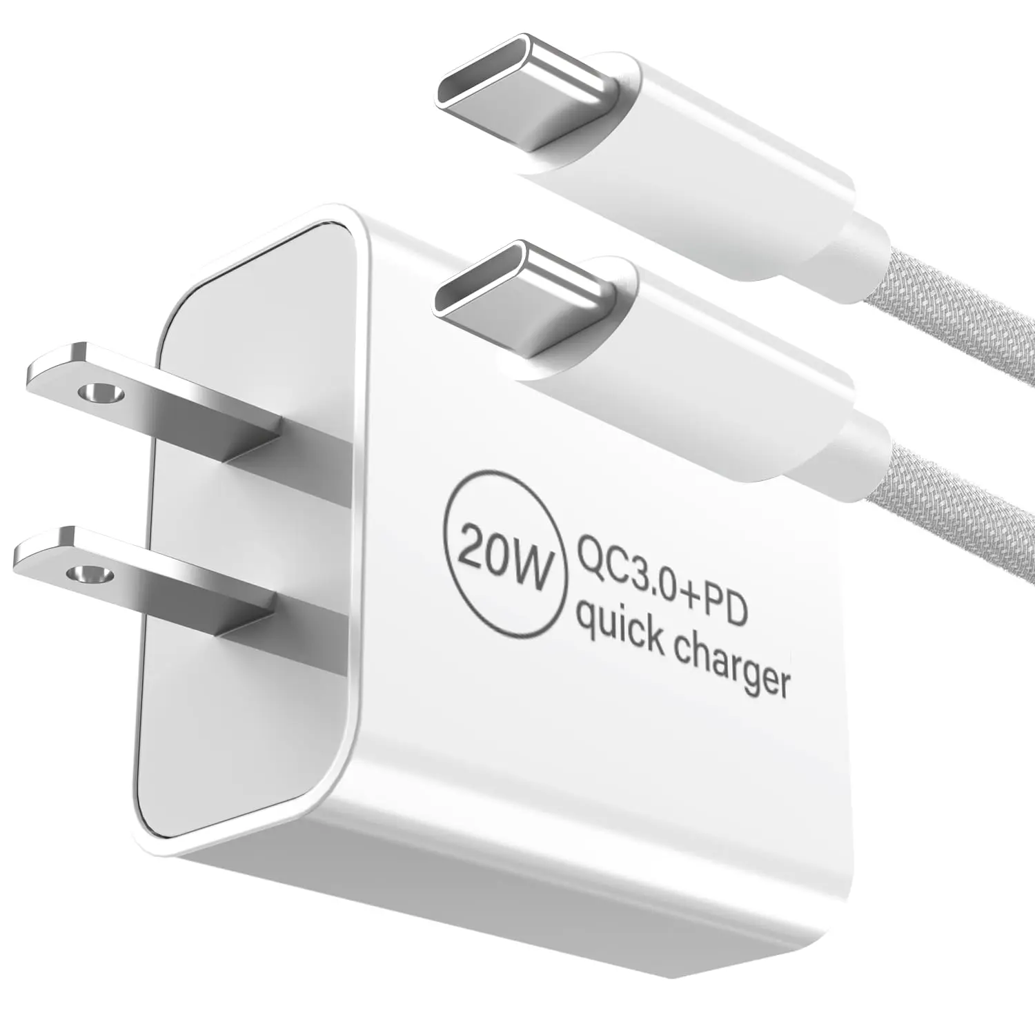 PD 20W Fast Charger Compatible with Meta Quest 3 3S VR Headset, Dual Port USB Wall Charger + Type C Power Cord for Oculus Quest 2 Headset Accessories, 6.6Ft C to C   White