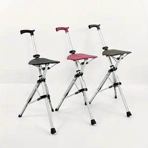 New Aluminum Alloy Net Folding Cane Stool with Adjustable Anti-Slip Belt Seat, Collapsible Telescoping Compact Lightweight Portable Fully Collapsible Stool Chair, Holiday Gift for Outdoor Hiking Travel, Collapsible Telescoping Stools, Compact Fold Stools