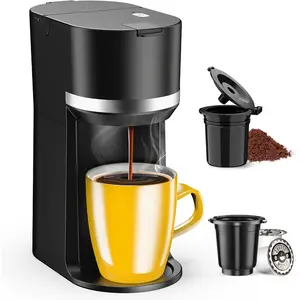 Single Serve Coffee Maker for K-Cup and Ground Coffee,  Brew, 6-12 oz Brew Sizes  Cup Coffee Machine Fits 5.5" Mugs, -Button Small Coffee Maker, Descaling Reminder,Black,9.45 Inches