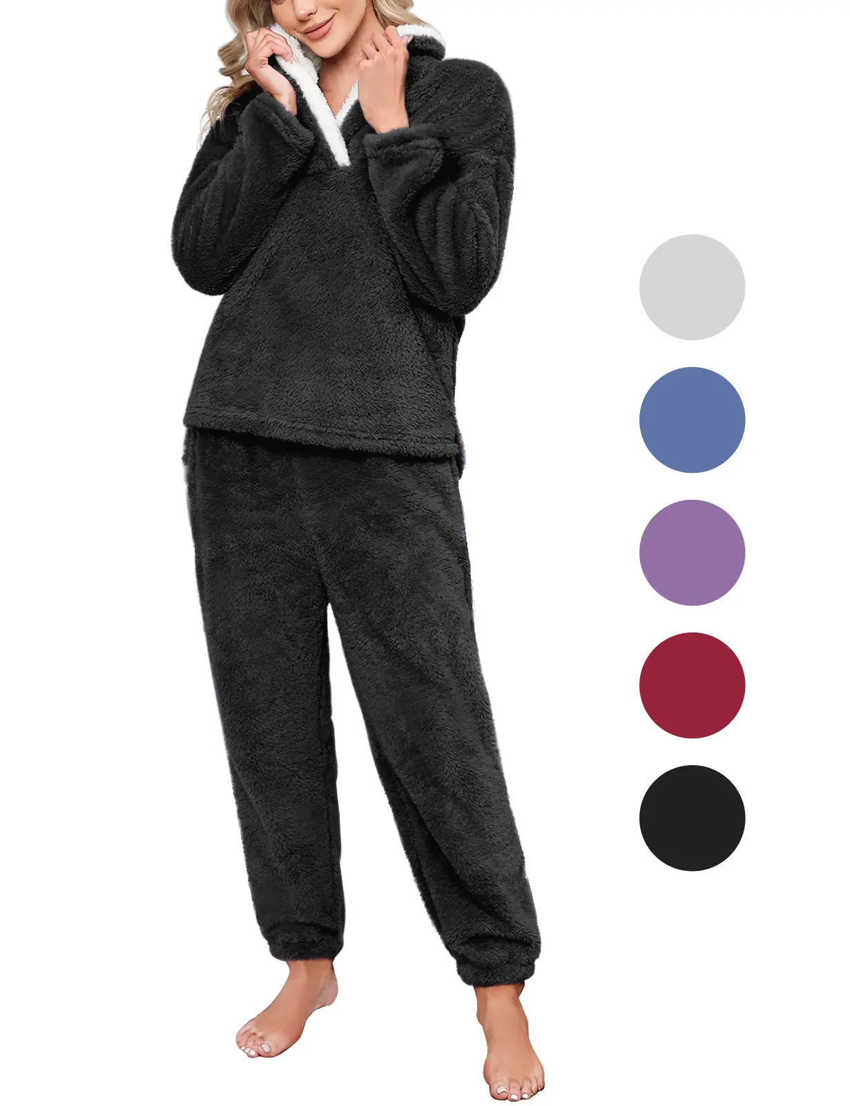 UMIPUBO Women's 2-Piece Warm Fleece Pajama Set - Pullover Faux Sherpa Hoodie, Loose Pants for Winter Loungewear & Sleepwear