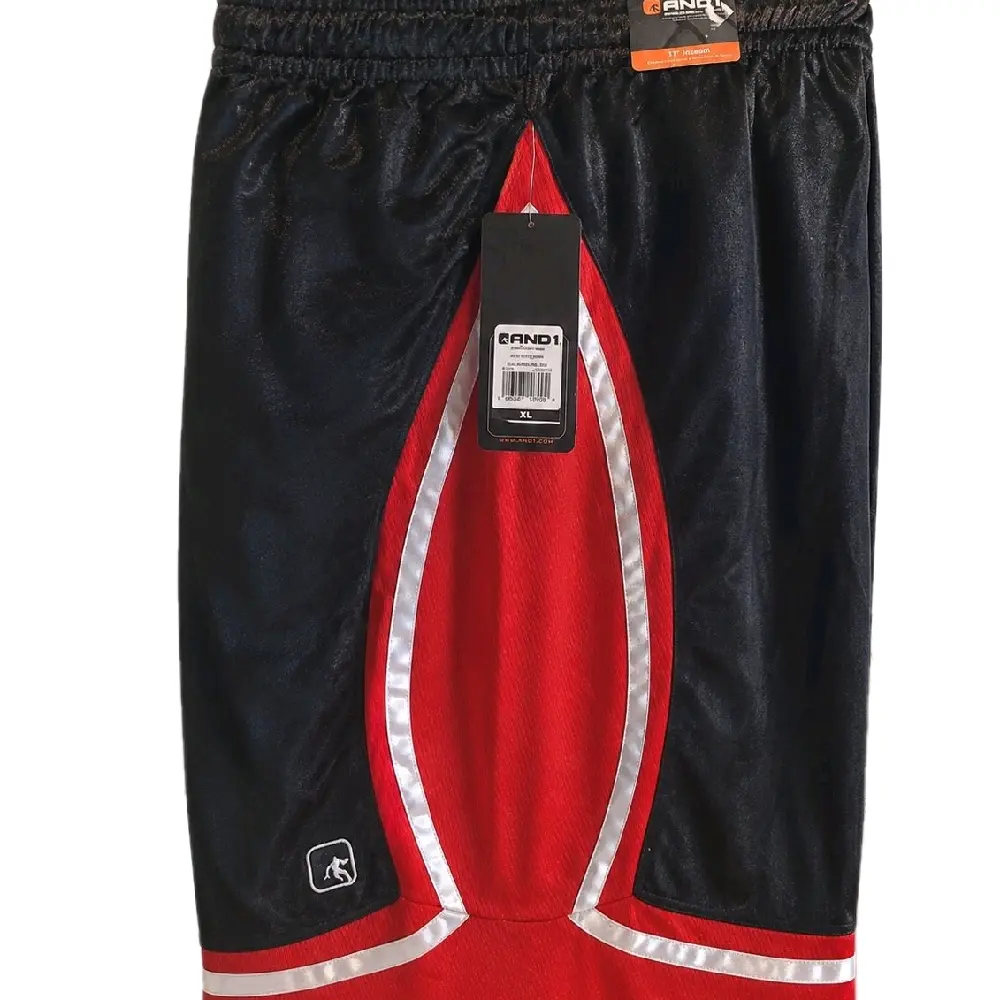 AND1 Men’s Basketball Shorts XL Black Red Athletic Mesh Performance Shorts
