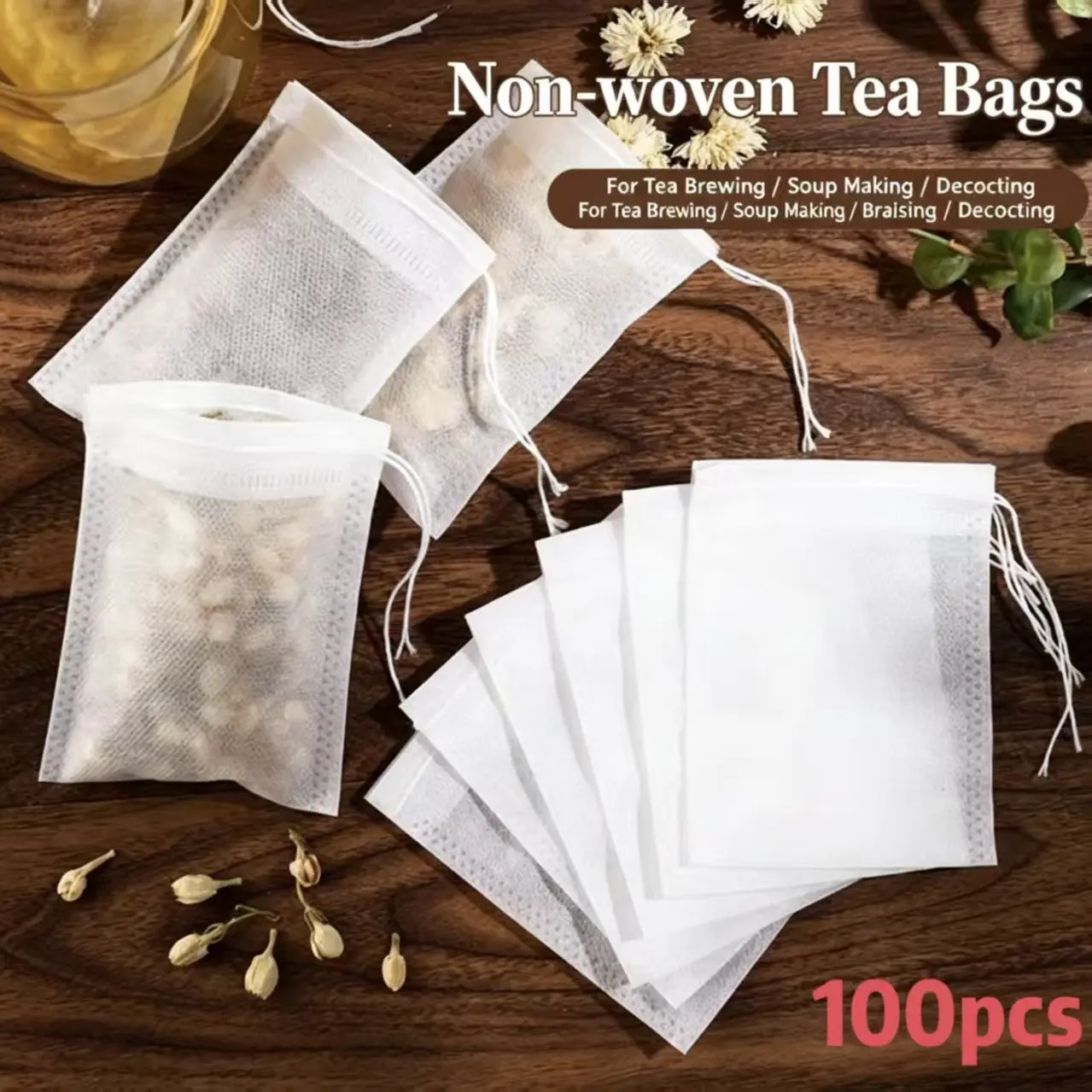 100 disposable tea bags with 2.36"x 3.15" non-woven fabric, Tea Making Tools, Chinese medicine bags, decoction bags, coffee filter bags and tea bags.