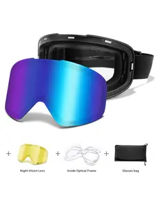 Ski Goggles with UV400 Protection + Night Vision Replacement Lenses, Anti-Fog, Interchangeable Magnetic Lenses, OTG-Friendly, Windproof Ski Goggles, Winter Sports Gear