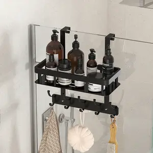 1pc Hanging Hook Storage Rack, Bathroom Hooks with Shelf, Door Back Hanger, Ideal for Bathrooms & Washroom Organization, Bathroom Organizing Accessories, Bathroom Organizer Supplies