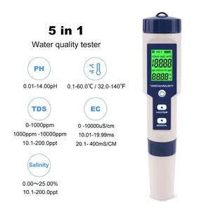 5-In-1 Water Quality Tester, Ph Ec Tds Temperature Conductivity, Home Aquarium Fish Tank Pool Lab Tool, Multi-Functional Water Test Pen, Swimming Pool Accessories