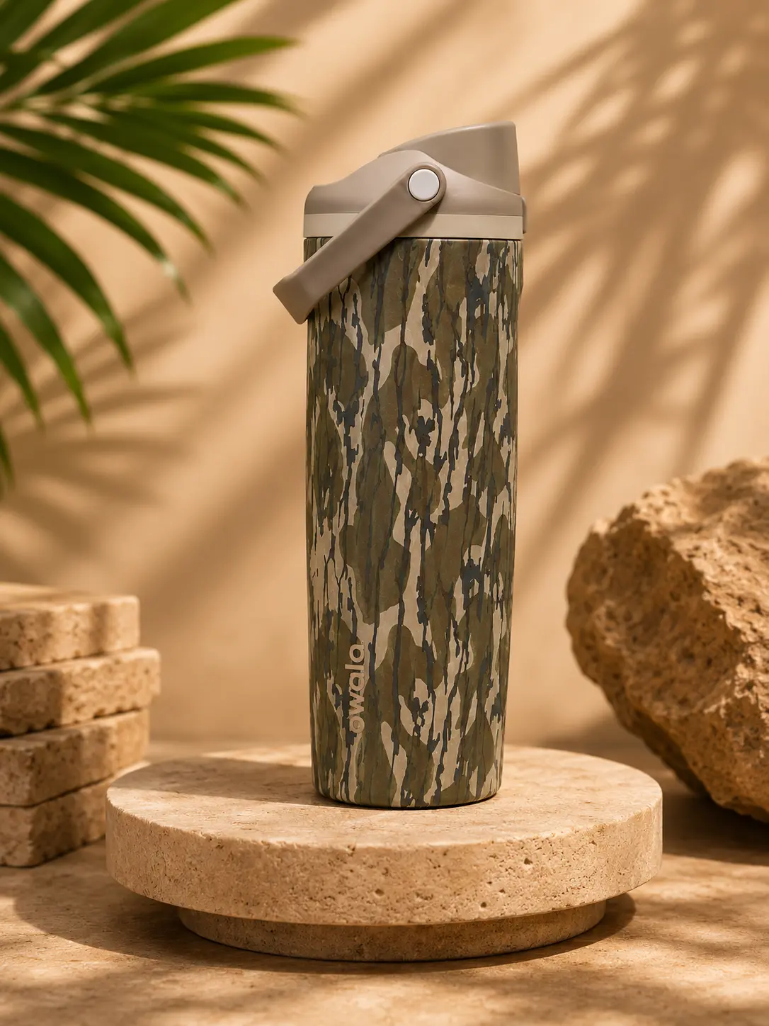 Premium Owala Camo Travel Mug | Palm Tree Design | Double Wall Vacuum Insulated Tumbler
