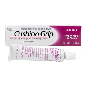 Cushion Grip Thermoplastic Denture Adhesive – Refits & Tightens Loose Dentures, Works Like a Denture Reliner for Comfort & a Secure Fit, Holds Up to 4 Days, Glue-Free, Waterproof & Zinc-Free - 1 oz