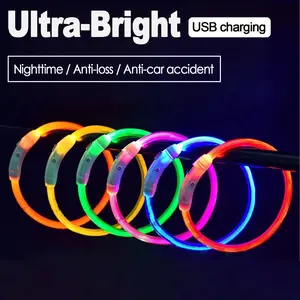 LED Flexible Dog Collars Adjustable Light Up Waterproof USB Rechargeable Flash Lights for Night Walking Universal Pet Accessories for holiday dog gift