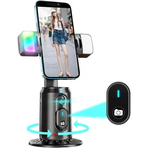 Auto   Tripod 360 Rotating Auto  Phone Stand, No App Required,Phone Camera Stand with RemoteRechargeable   Stand for Live Video Recording  - Black