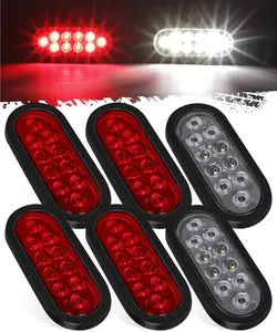 Partsam 6 Inch Oval LED Trailer Tail Lights for Flatbed Trucks Trailers Car 6pcs/Set, Flush Mount 3-pin Plug Rubber Grommet