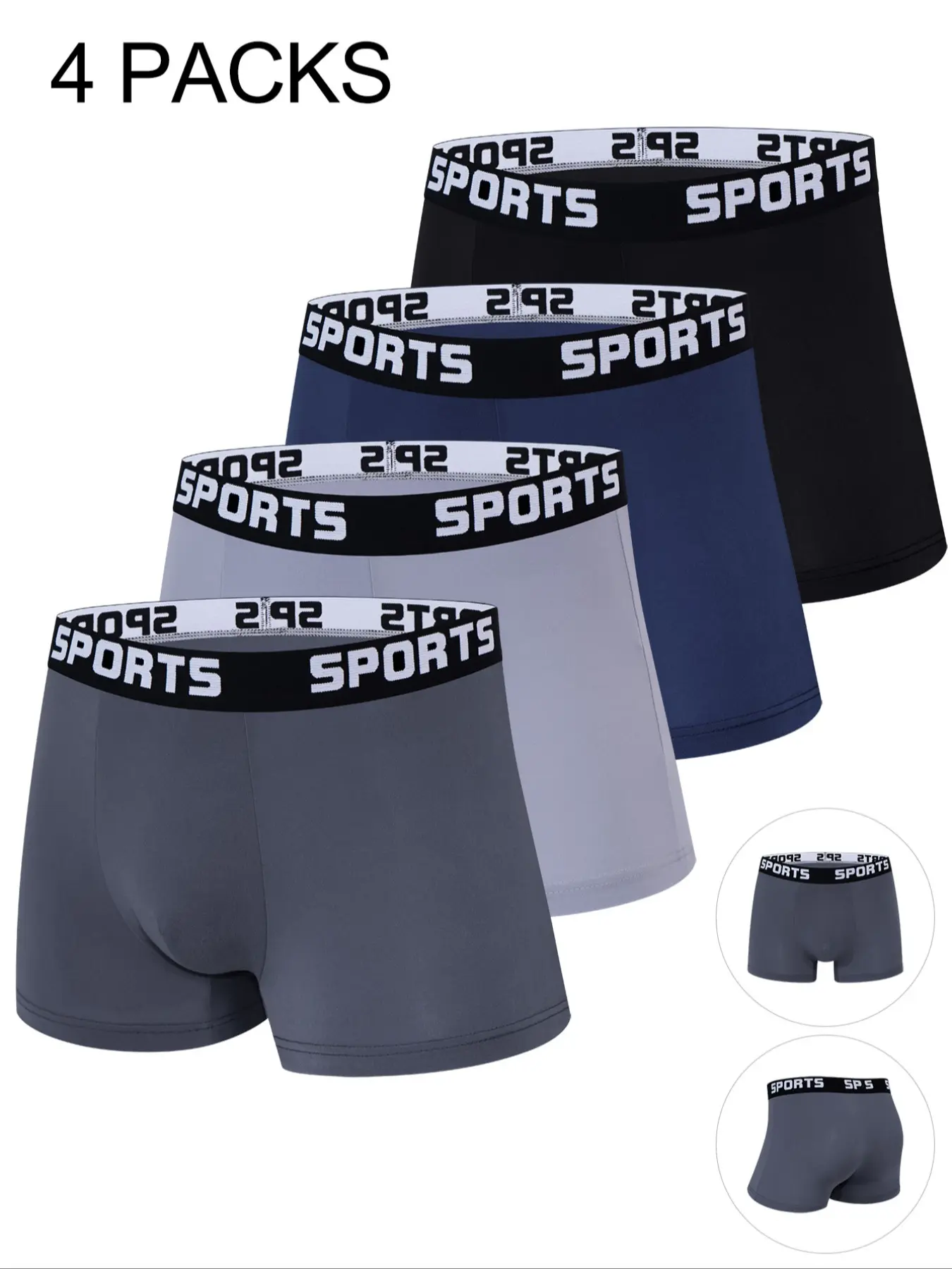 4-piece set of men's boxy underwear, casual, comfortable, simple, soft and fabric, sports, Athletic, elastic underwear, breathable, skin friendly, solid color, durable, Stretchy Boxer Briefs, Athletic Boxers Briefs, Sportswear, Casual Style Underwear