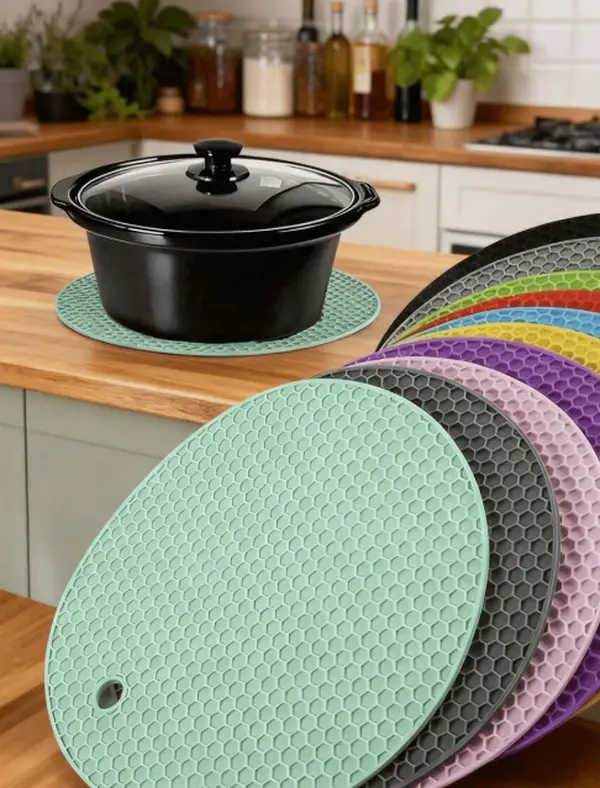 3-Pack Silicone Heat-Resistant Placemats - Round Non-Slip Kitchen Tableware, Multi-Purpose Hot Pad Trivets for Countertops, Hot Dishes & Outdoor BBQ Use