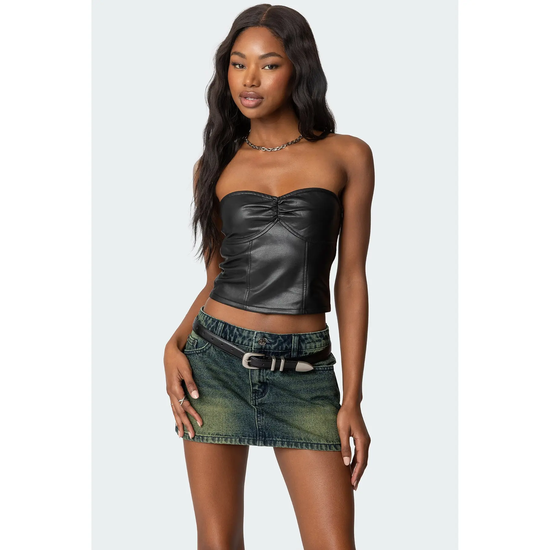 Myleigh Faux Leather Strapless Top