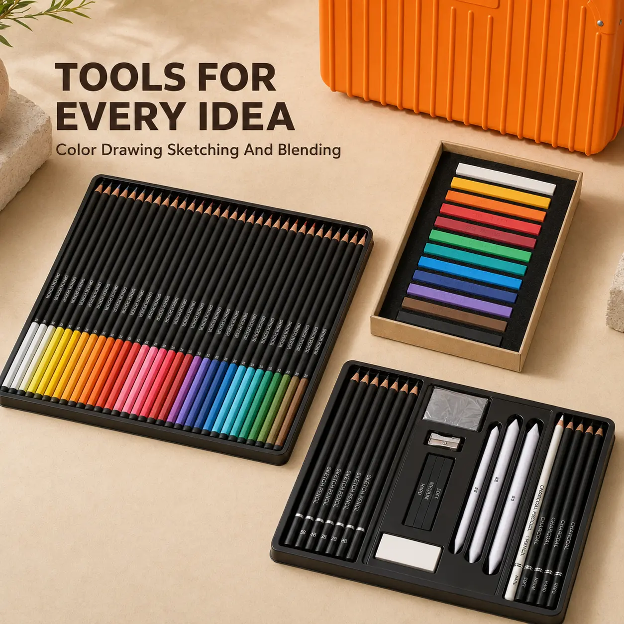 108 Piece Artist Drawing Set With Colored Pencils Sketch Pencils Charcoal Pastels Blending Stumps And Storage Case For Painting Sketching And Creative Artwork