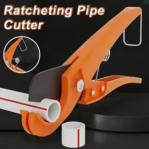 1-Piece Orange Ratchet PVC Pipe Cutter - Quick-Adjust Ratchet Mechanism for Precise Cutting of Plastic Pipes; Durable, Industrial-Grade Design