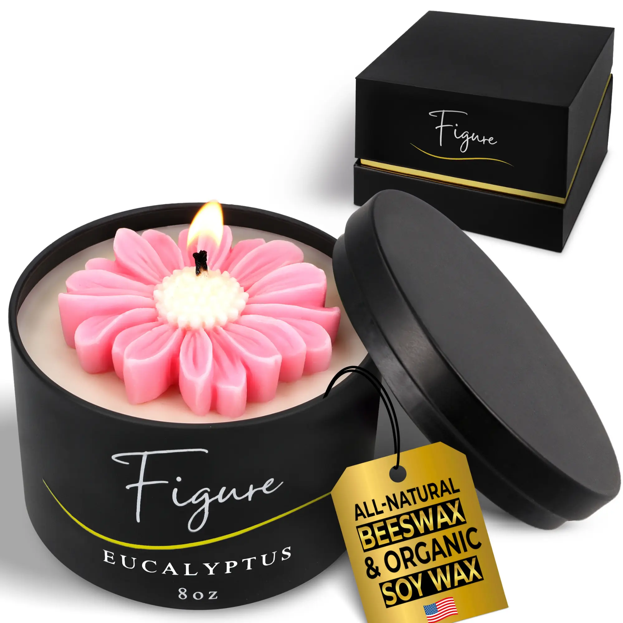 Pink Daisy Flower Candle – Aesthetic Gift for Her | Non-Toxic Soy Beeswax Candle | Floral Home Decor | Lavender & Eucalyptus