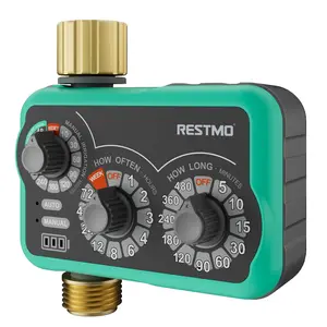 RESTMO 3-Dial Analog Sprinkler Timer with Brass Inlet & Outlet, Mechnical Water Timer for Garden Hose with Manual/Rain Delay, Automatic Drip Irrigation System, 480 min Max Watering